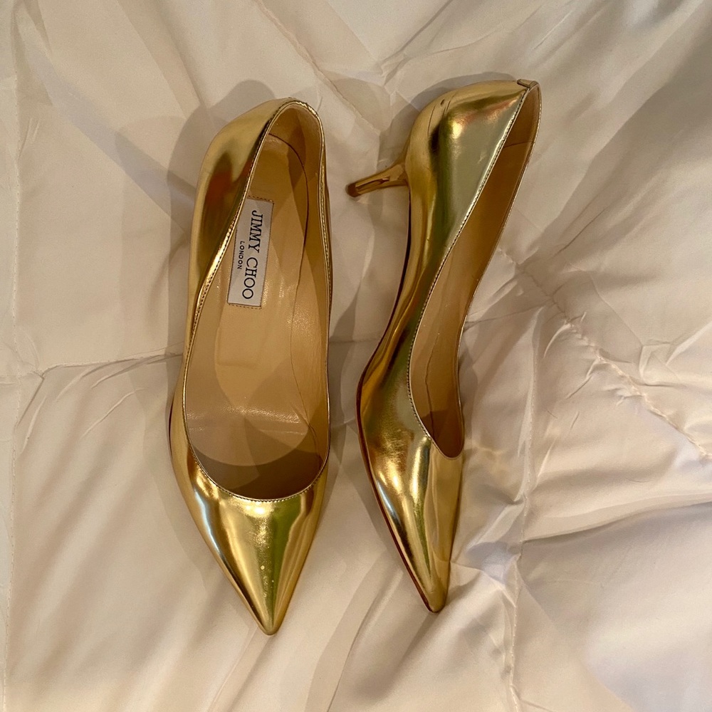Gold Jimmy Choo Tall Kitten Heels